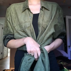 Forest green faux suede button up shirt
